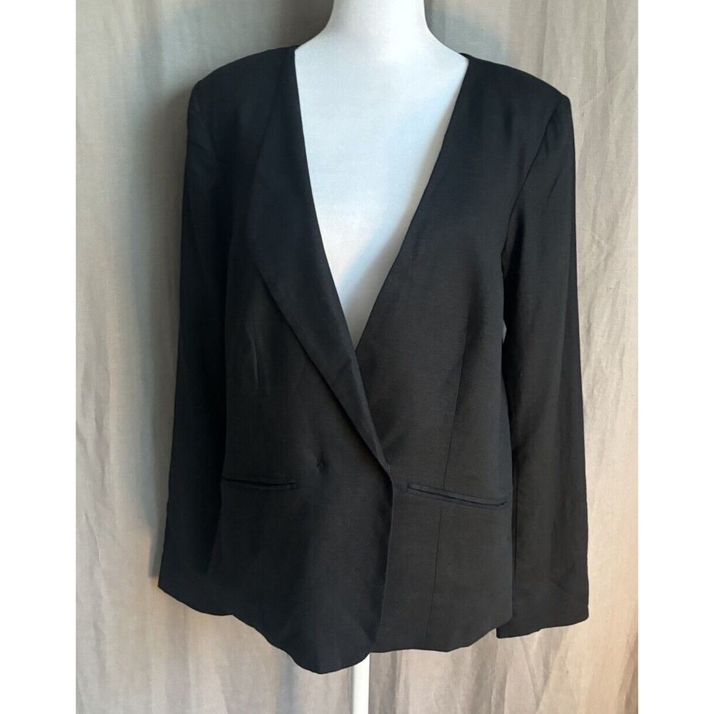 UNIVERSAL STANDARD Women’s New 4XS Size 0 Black Atlas Linen Blazer Jacket NWT